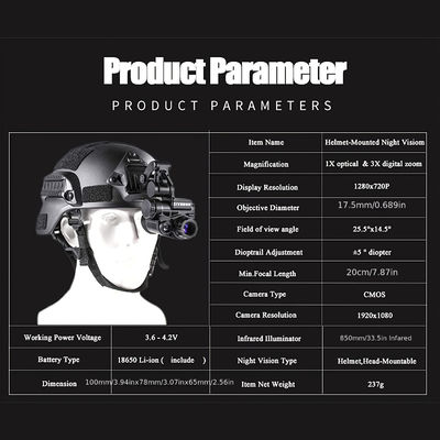 120x80x59mm 軍用ヘルメット 搭載 ナイトビジョン ガグラス Wifi IR 1080p Hd