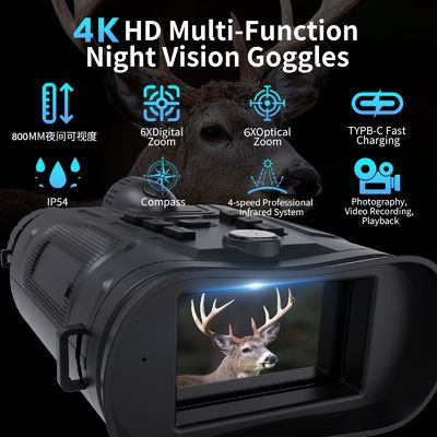 6X オプティカルズーム ミニ90 赤外線ナイトビジョン双眼鏡 40MP 写真と4K ビデオ 15時間バッテリー寿命 釣りやボート,ハイキング,キャンプのために暗闇で見る